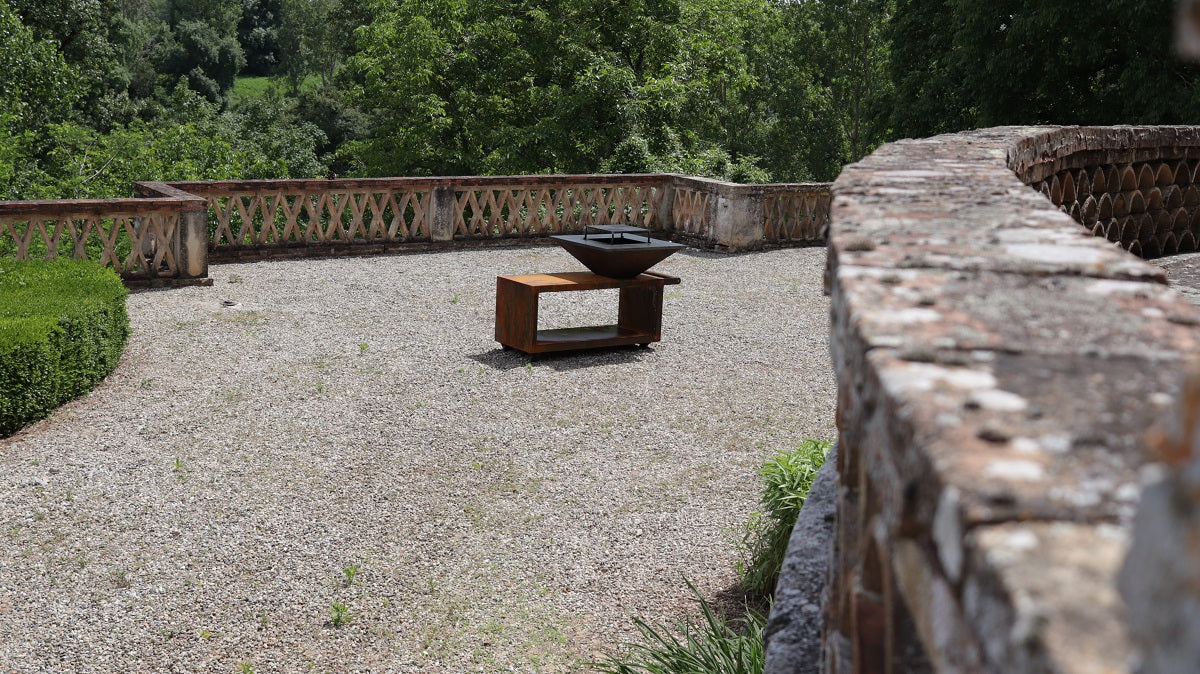 Brasero Table Corten Roulettes 85